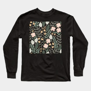 Flowers & Leaf Pattern Long Sleeve T-Shirt